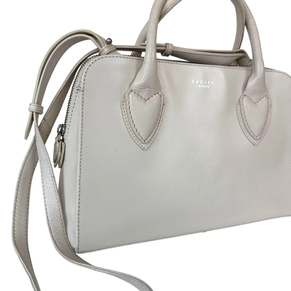 Radley London Medium Satchel Chalk Leather Purse Crossbody Shoulder‎ Handbag